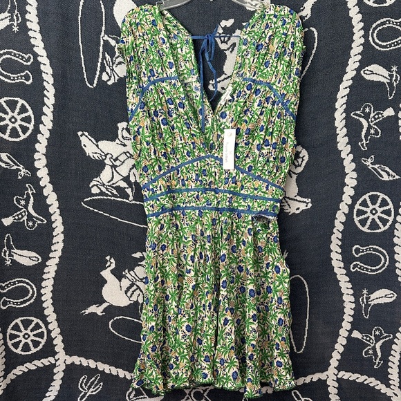 Poupette St. Barth Green and Blue Floral Dress - Picture 1 of 6
